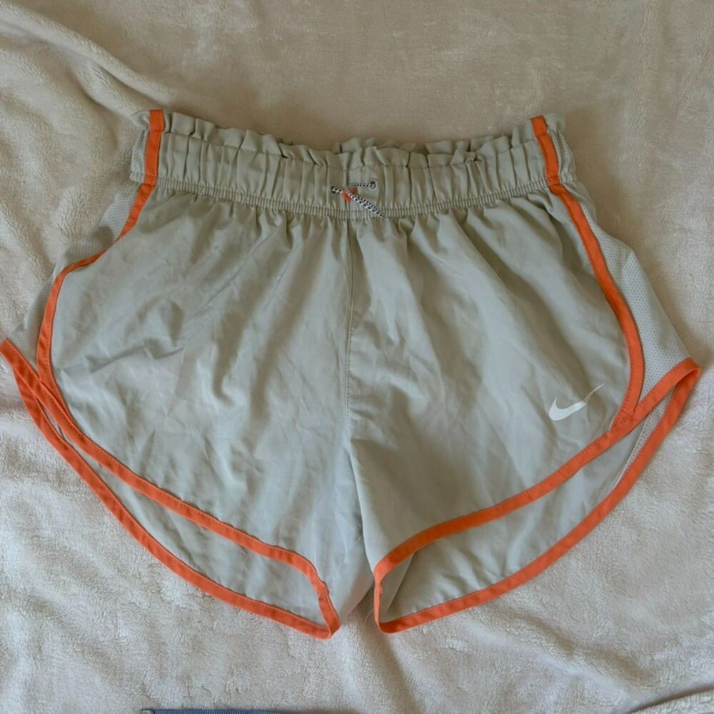 Nike Dri-FIT Women's Running Shorts Size Small Sage Green Orange Trim